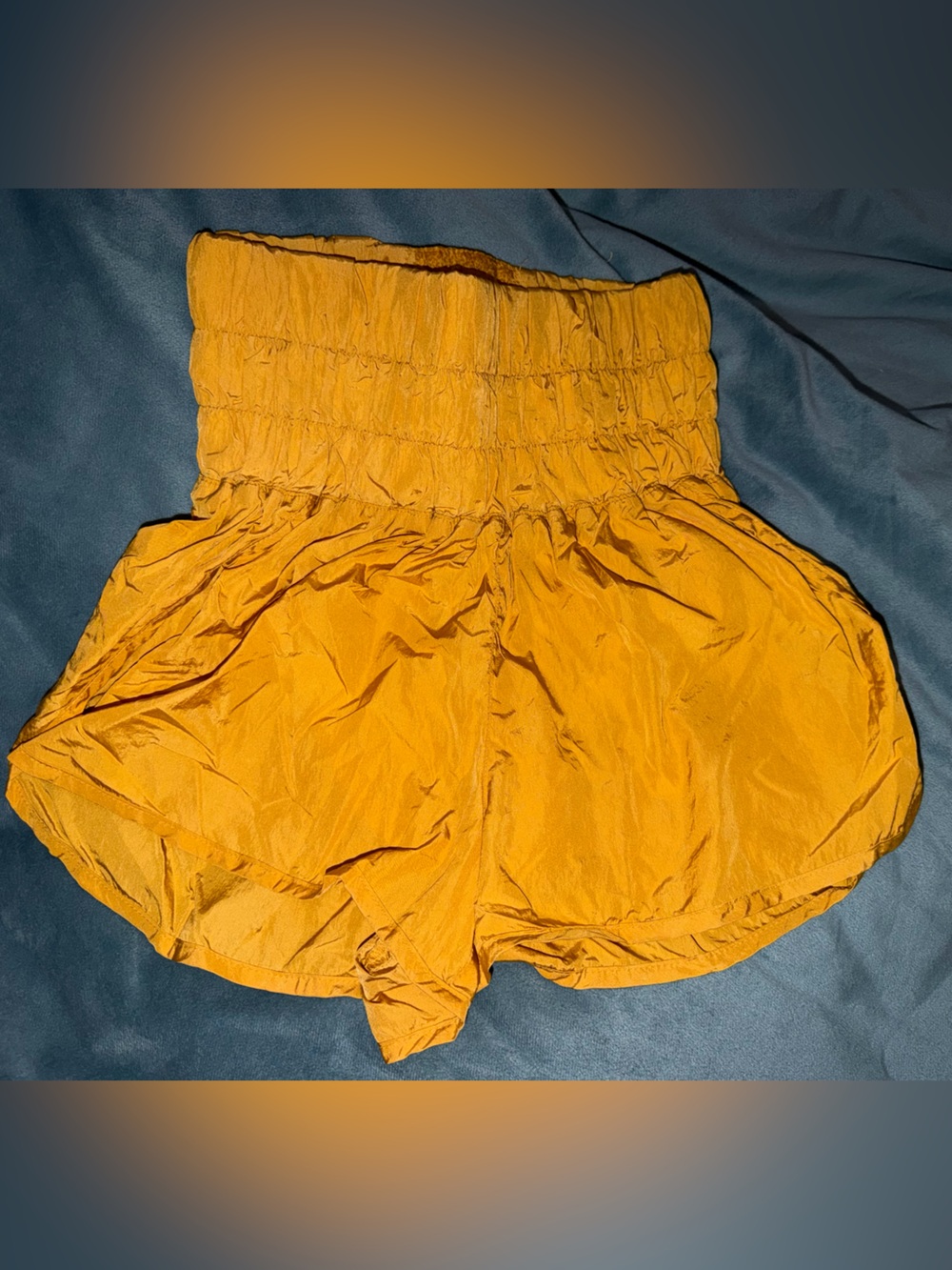 FP Movement High-Waist Smocked Shorts in Mustard Yellow